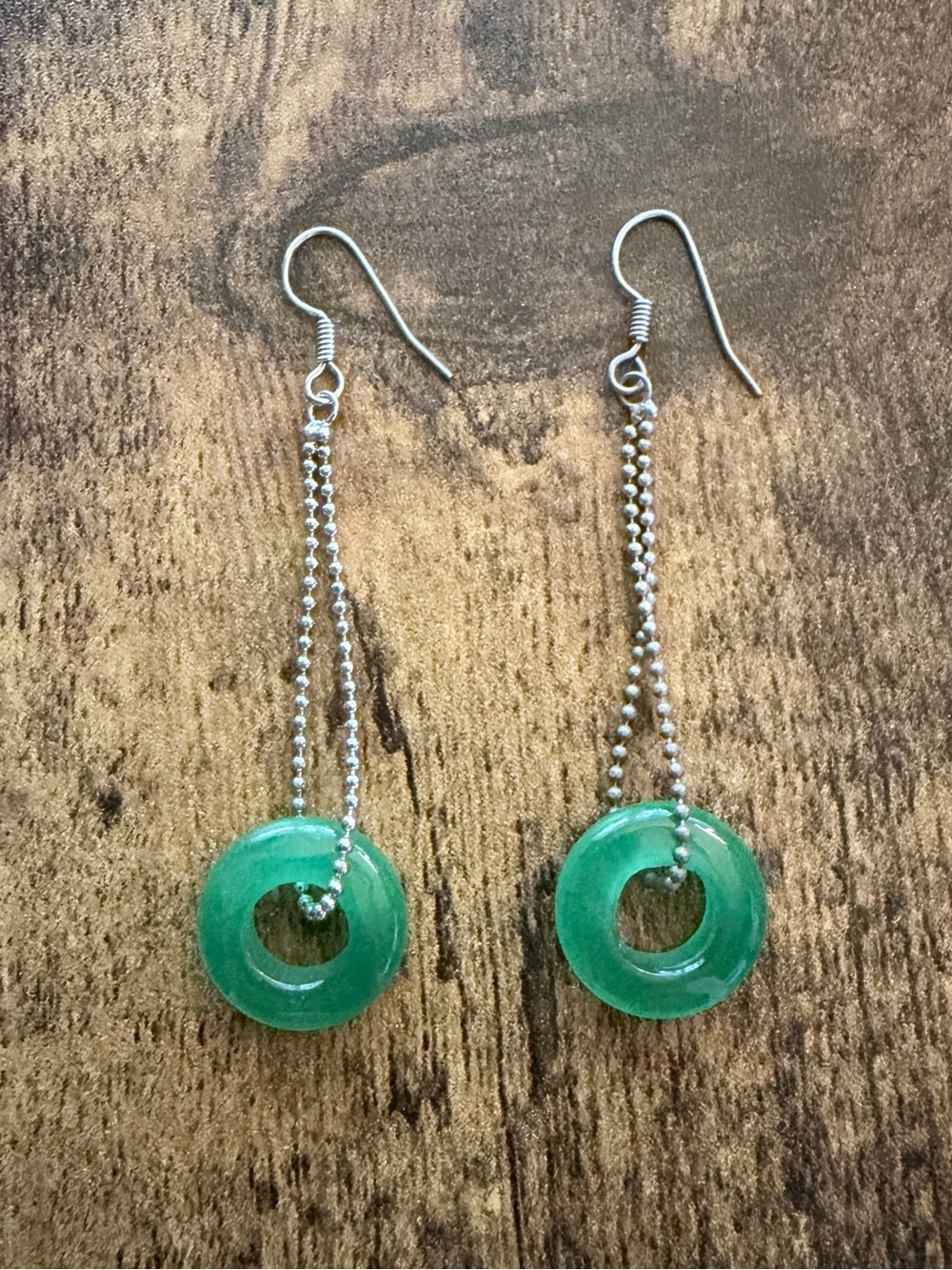Green Jade Donut Dangle Earrings